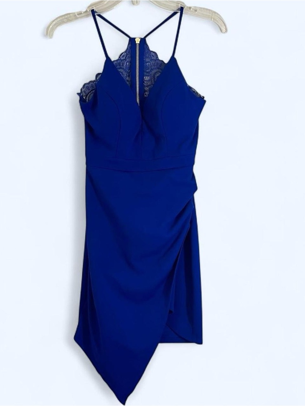 Size Small Royal Blue Spaghetti Strap Lace Back Asymmetrical Cocktail Mini Dress